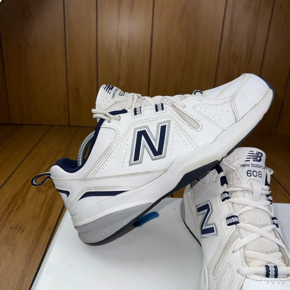 New Balance 608v5 Mens White Navy Leather Training Shoes MX608WN5 Size 10
